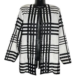 VINTAGE TACHI CASTILLO MEXICO BLAZER 1970s 1980s PINTUCKED RIBBON BLACK WHITE L